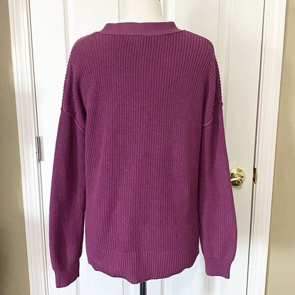 Rachel Zoe Womens Oversized Fit Rib Sweater Half Button V-Neck Berry Size Small - Picture 6 of 9